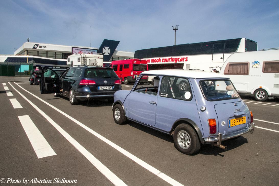 Ireland 2017 - A Classic Car Road Trip from the Netherlands to Ireland in a classic Mini: Our own Mini Authi in the car queue for the ferry, ready for...