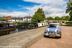 Ireland 2017 - Classic Car Road Trip: Several narrowboats moored in the Trevor Basin on the Llangollen Canal near the Pontcysyllte Aqueduct. We parked our...