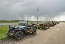 Commemoration Operation Quick Anger 2019 - Operation Quick Anger Commemoration 2019: A small convoy of WWII Jeeps on the dyke road near the Memorial Crossing to Liberation...