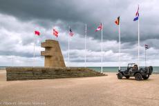 Normandy, 75 years after D-Day - Memorial tour through Normandy, 75 years after D-Day: Our Ford GPW RAF Jeep in front of the Monument 6 June 1944 in Bernières-sur-Mer,... Normandy, 75 years after D-Day - Memorial tour through Normandy, 75 years after D-Day: Our Ford GPW RAF Jeep in front of the Monument 6 June 1944 in Bernières-sur-Mer,...