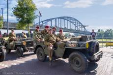 80th anniversary of the Battle of Arnhem - The 80th anniversary of the Battle of Arnhem, the memorial tour Race to the Bridge: WWII Jeeps in front of the John Frost Bridge in Arnhem.... 80th anniversary of the Battle of Arnhem - The 80th anniversary of the Battle of Arnhem, the memorial tour Race to the Bridge: WWII Jeeps in front of the John Frost Bridge in Arnhem....