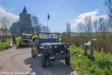 Commemoration Operation Quick Anger 2023 - Commemoration Operation Quick Anger and Memorial Tour 2023: Two World War II Jeeps in front of the Saint Martin's Church of the village...